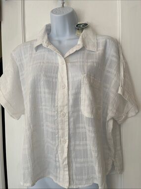 NWT Aeropostale Organic Cotton Button Shirt Boxy Women’s Large White Beachy‎